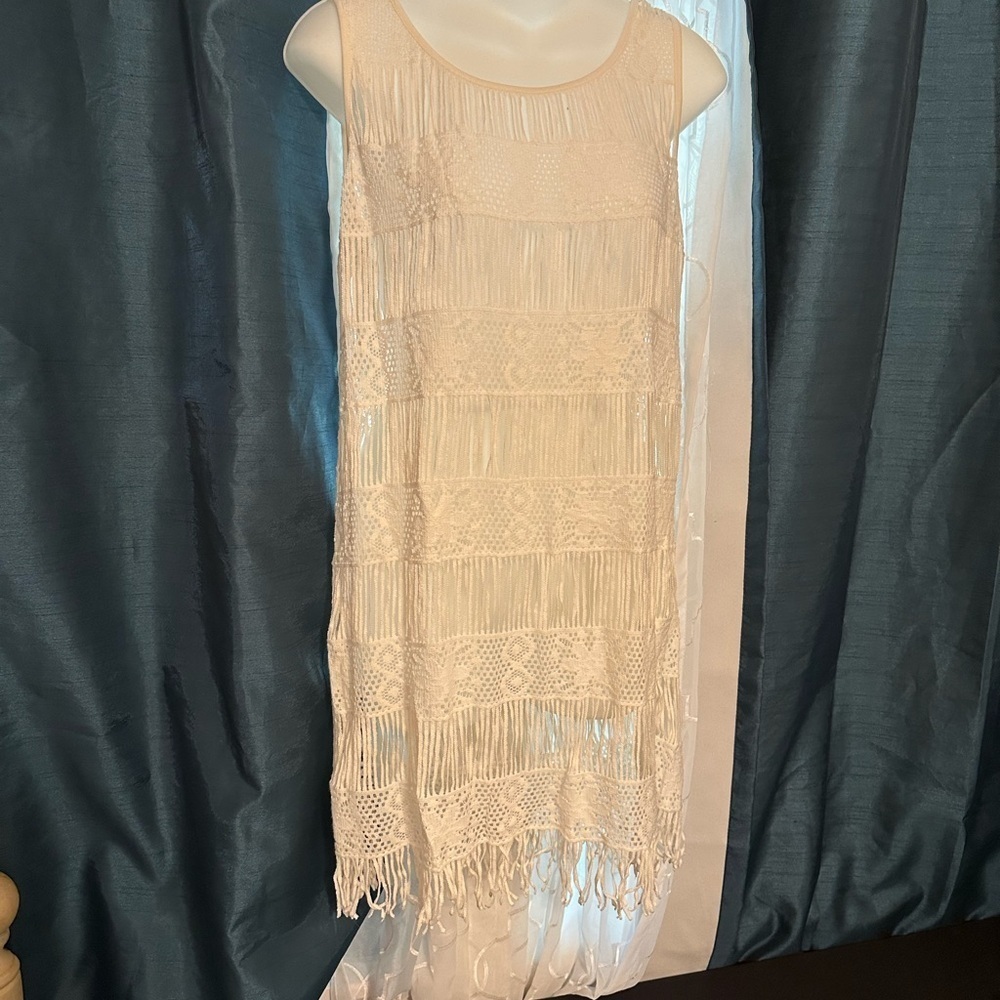 American Eagle Outfitters Cream Fringe Swim Coverup